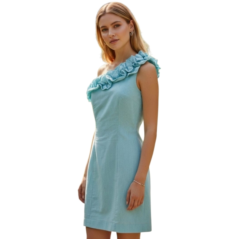 NWT Lilly Pulitzer Vivienne Blue White Stripe One Shoulder Mini Dress. Size 0.